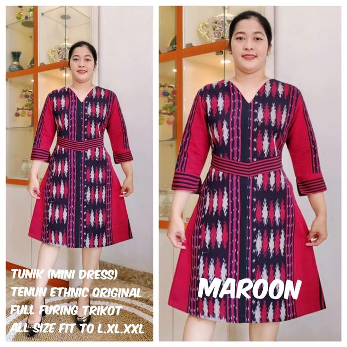 Tunik (mini dress) Tenun ethnic jepara original busui friendly pb:100 - Fuchsia