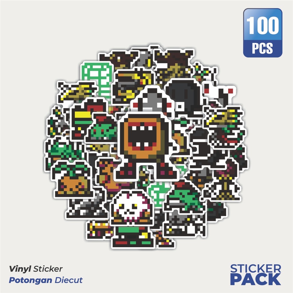 

100 PCS STIKER Stiker Pixel Digimon V33 Waterproof Aesthetic- Untuk Laptop, Motor, dan Helm - Paper Stationery Pack