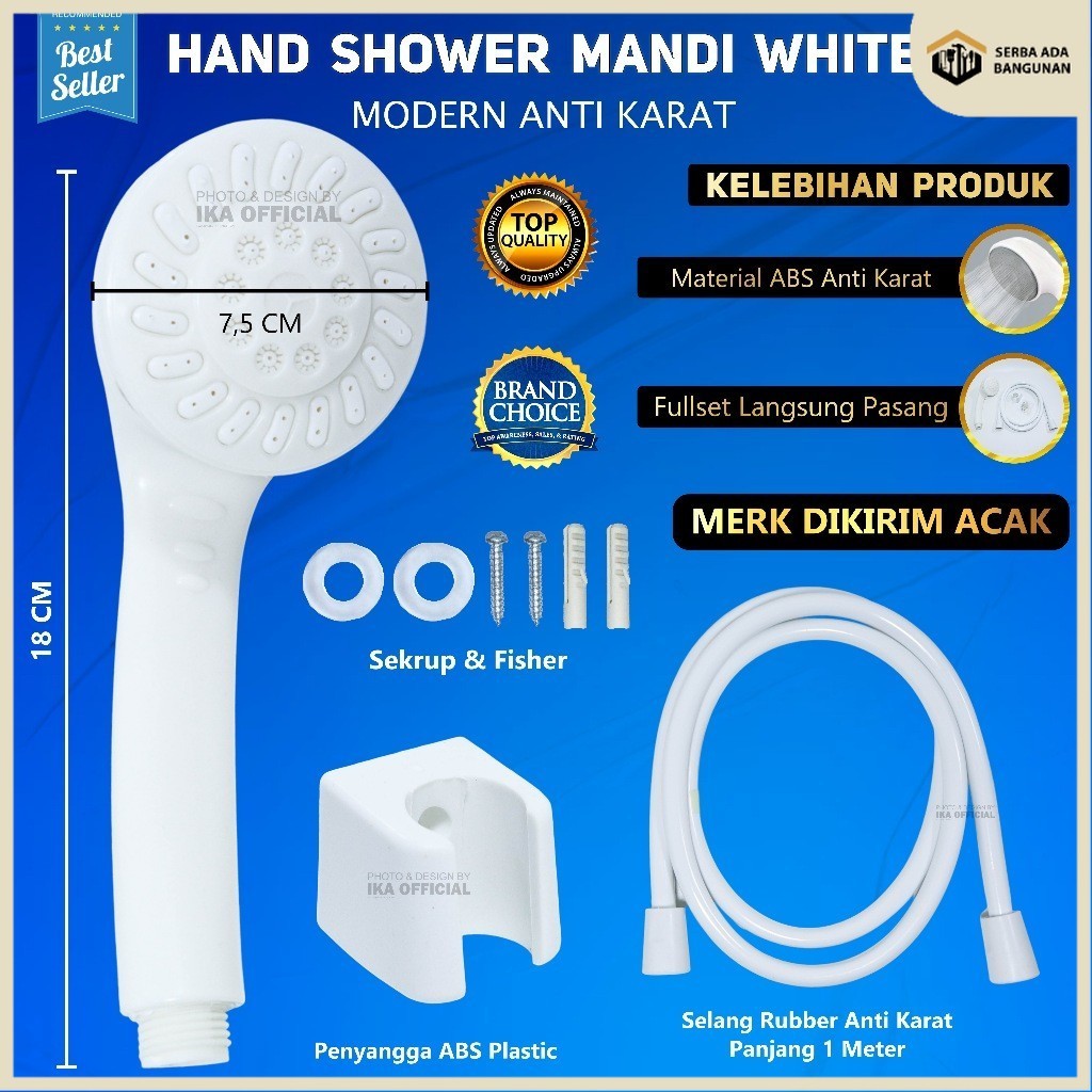 SAB Hand Shower White Deras - Shower Kamar Mandi Set Selang dan Kepala Putih Hand shower mandi MODEL