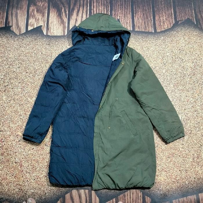 reversible jaket bolak balik BACK NUMBER winter jaket puffer tebal navy hijau army long size L