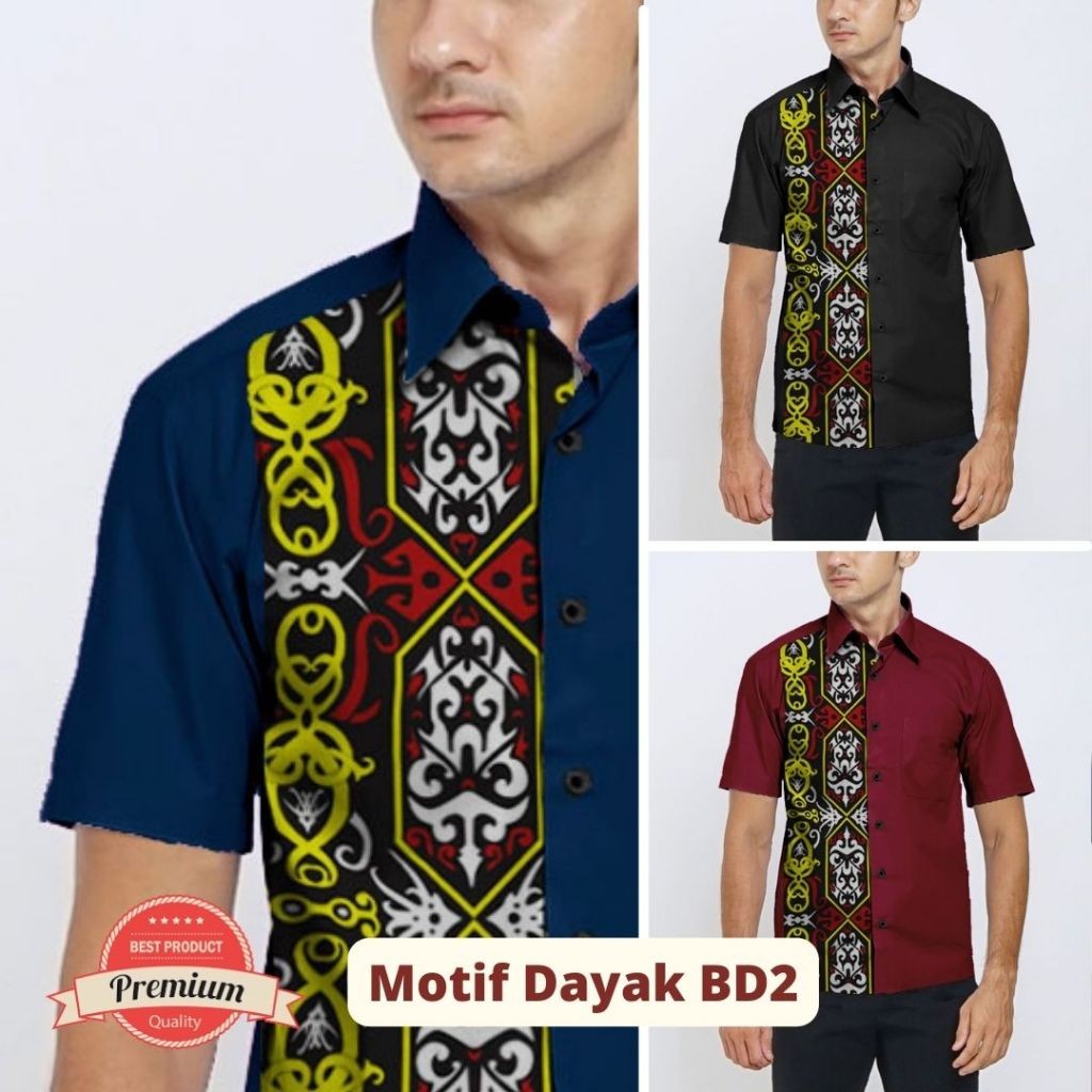 Angelaco | Kemeja Batik Pria Panjang Pendek Motif Dayak Kalimantan BD2
