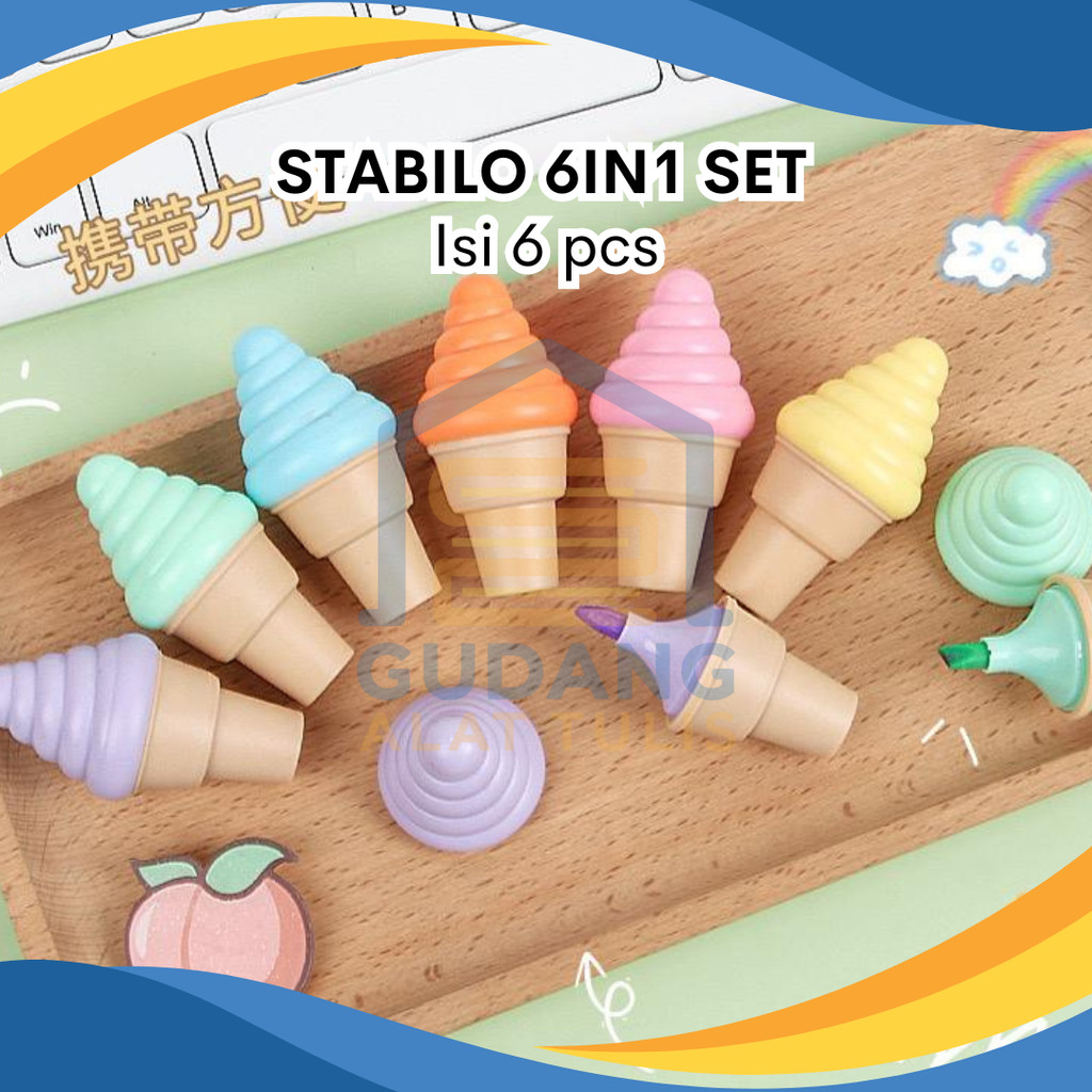 

STABILO HIGHLIGHTER BENTUK ICE CONE ICE CREAM ISI 6 PCS WARNA