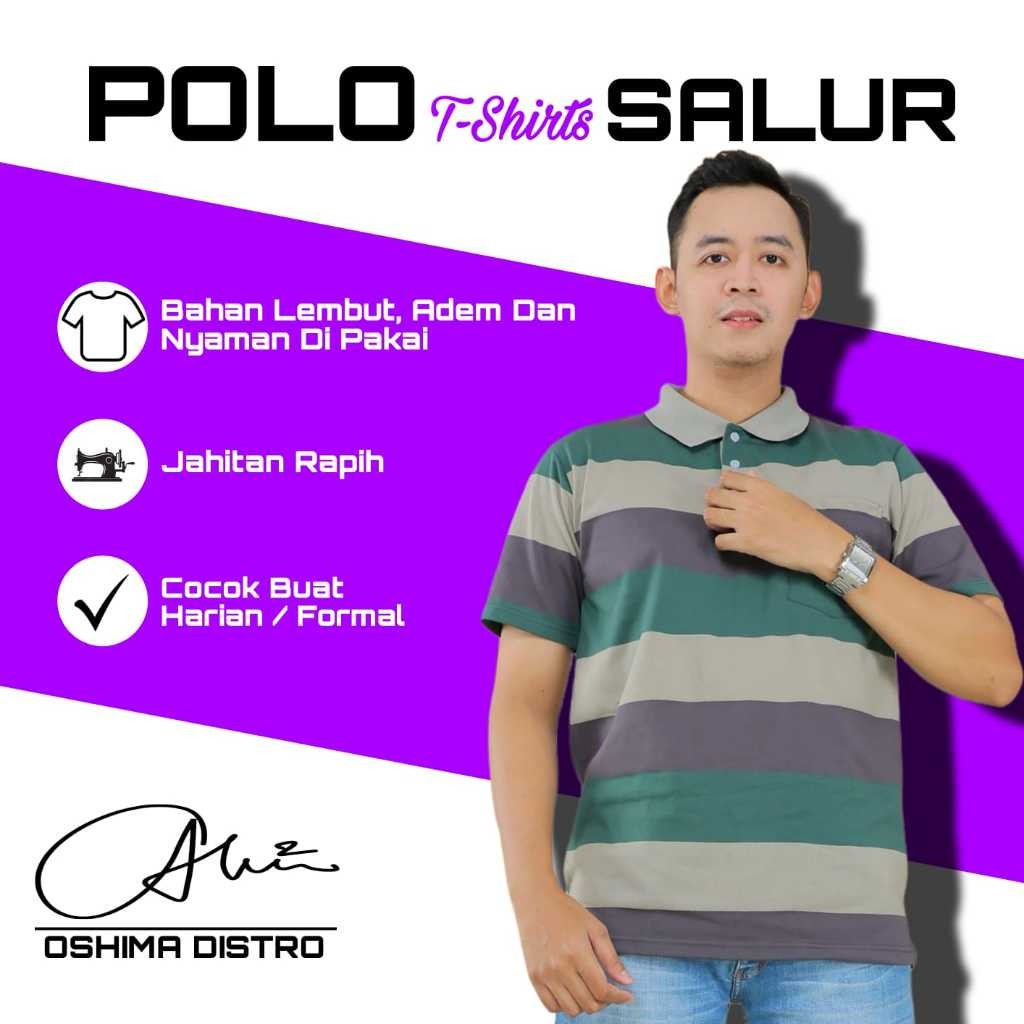 Polo T-shirts Salur Pria Dewasa / Kaos Kerah Salur Saku Depan Pria Dewasa Gaya Casual Dan Formal
