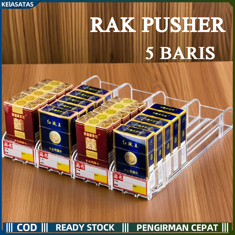 【KEIASATAS】Rak Pusher Display Acrylic Otomatis / Tempat Rokok / 5 Baris Variasi Ukuran Panjang Pushe