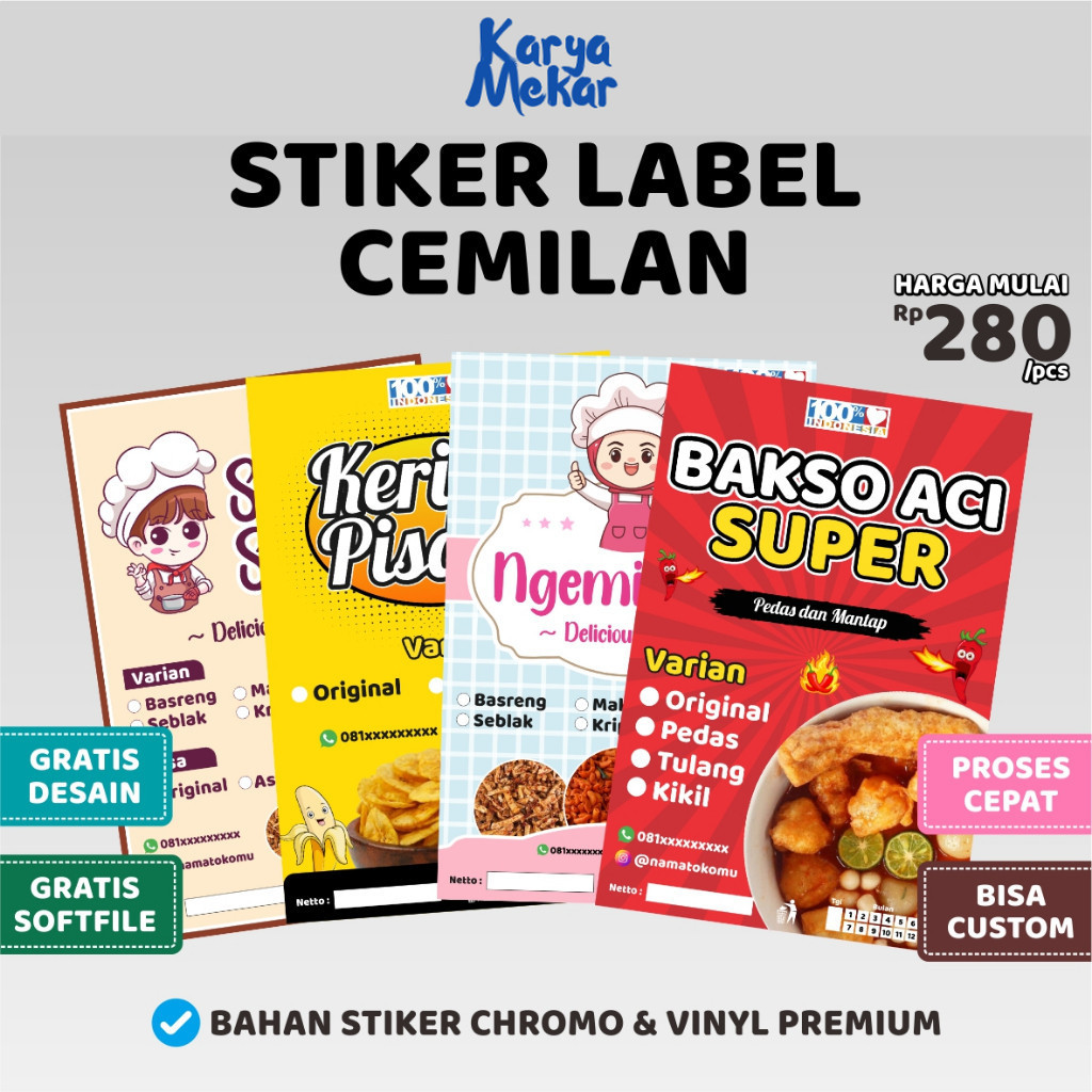 

STIKER / STICKER / STIKER LABEL / STICKER LABEL / LABEL / STIKER CUSTOM / STICKER CUSTOM / STIKER LABEL MAKANAN / STIKER SNACK / STIKER CEMILAN