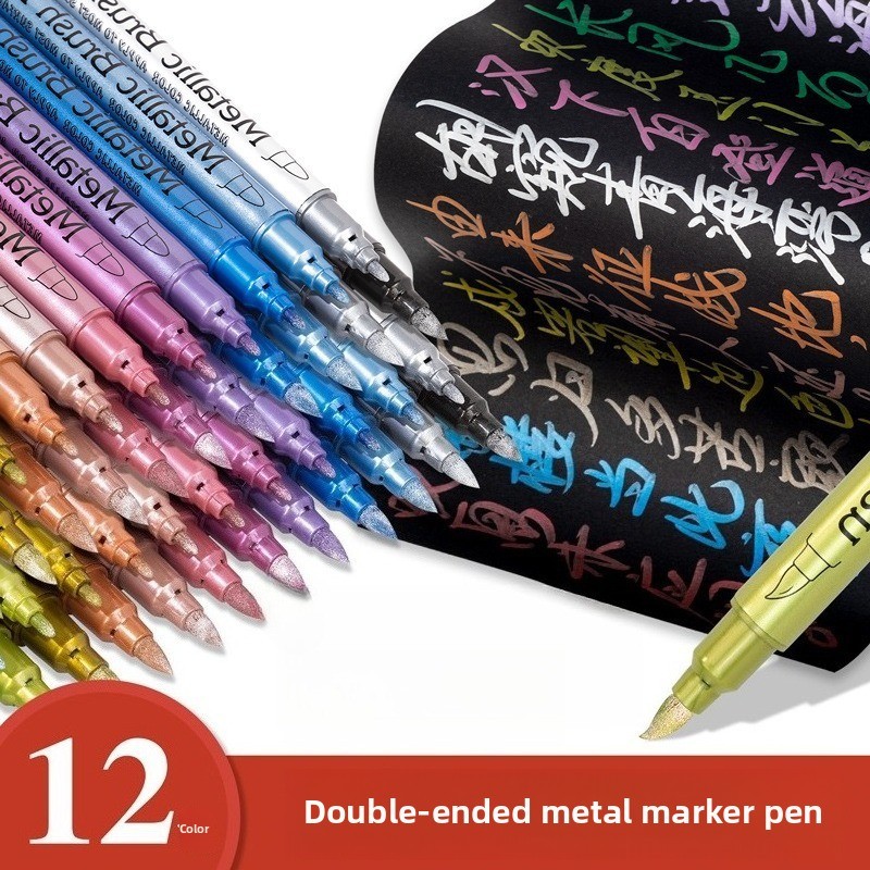 

12/24 Colors Metallic Markers Pens colors Paint Pens for Black Paper, Glass,Rock Painting,DIY Scrapbook Album Student stationery