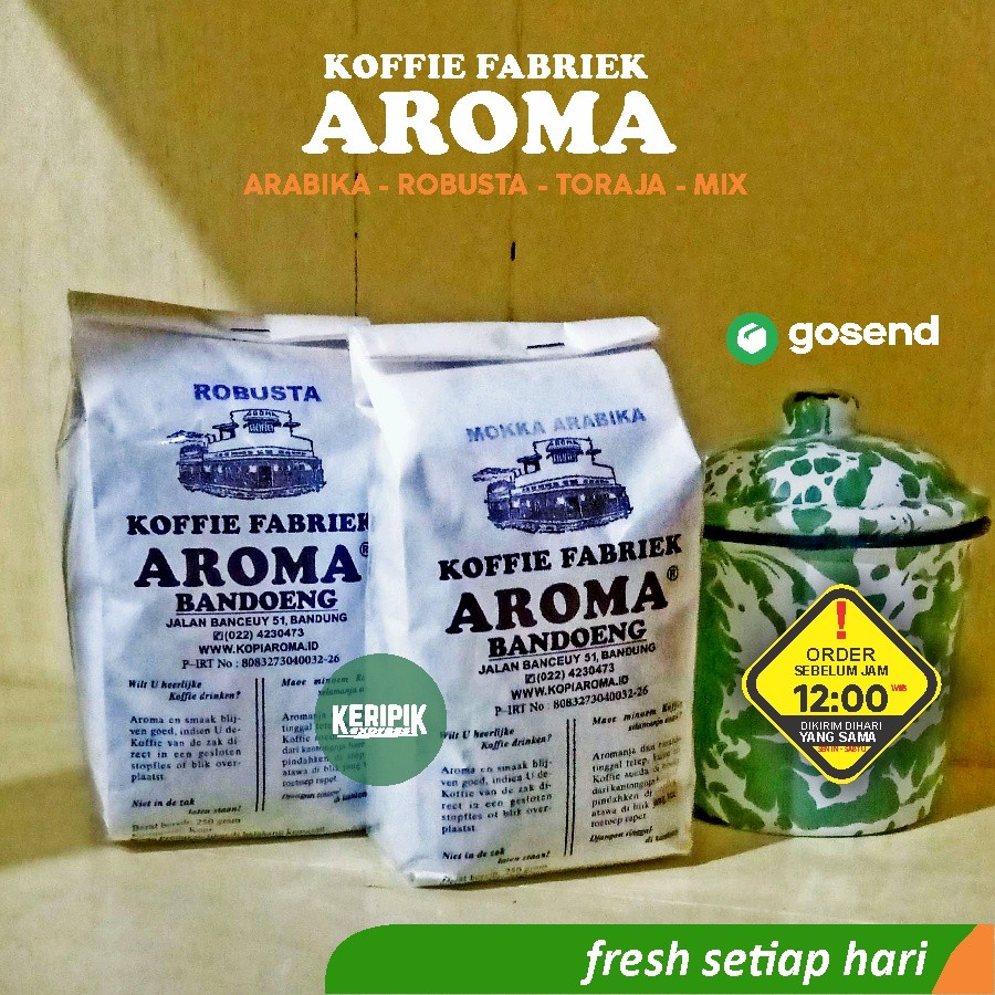 

Kopi Aroma Bandung Robusta Moka Mokka Arabika Toraja semua Varian 250 gr