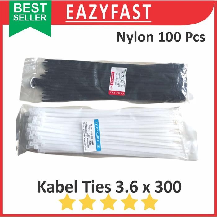 

Cable Ties 3.6x300 Hitam Putih Kabel Tis 3.6 x 300 mm Klip Tali Nylon Tie Lock Pack 300mm 30cm 30 cm