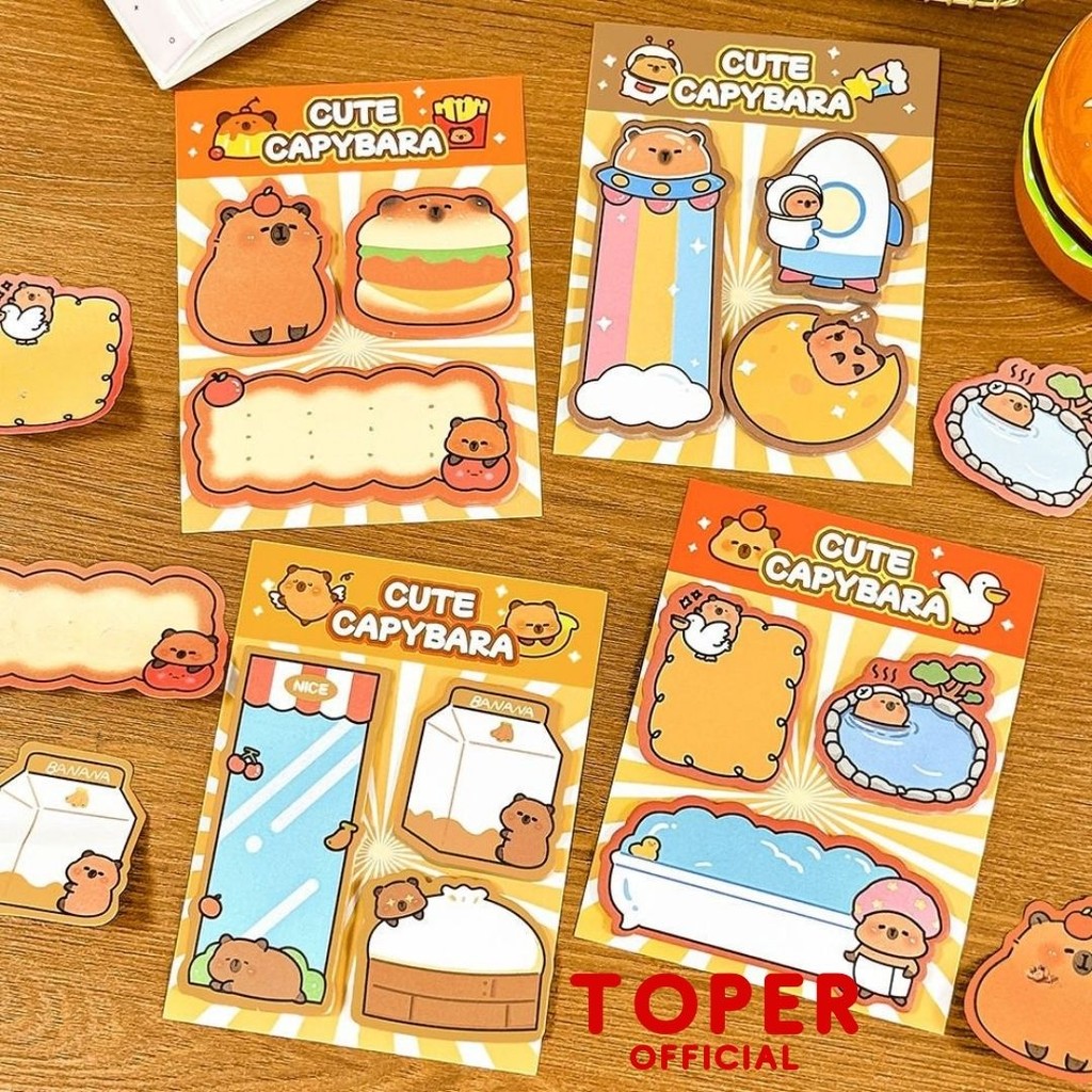 

TOPER Sticky Notes Lucu Capybara 60 Lembar Die Cut Memo Tempel Kawaii Estetik Stick Note Random