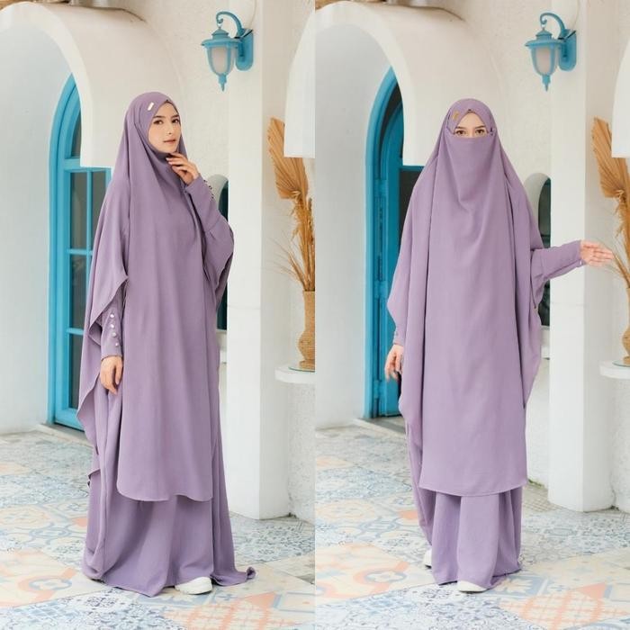 Medina One Set Syar'i Umrah Haji Abaya + Long French Khimar Gamis Umroh Wanita Dress Muslim Cey Iron