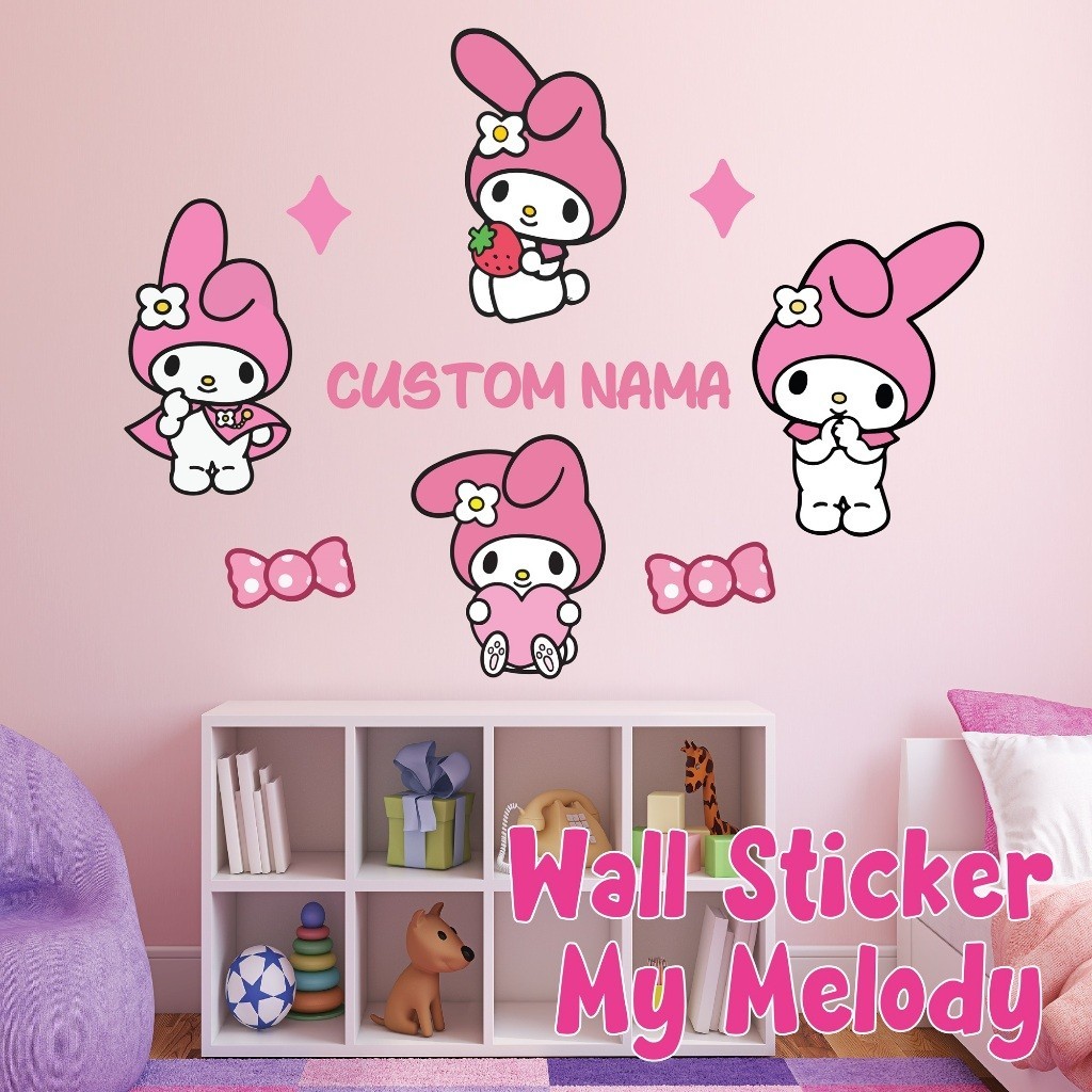 jual barang bisa custom nama - Stiker Dinding Custom Nama My Melody Dekorasi Kamar Anak Wall Sticker