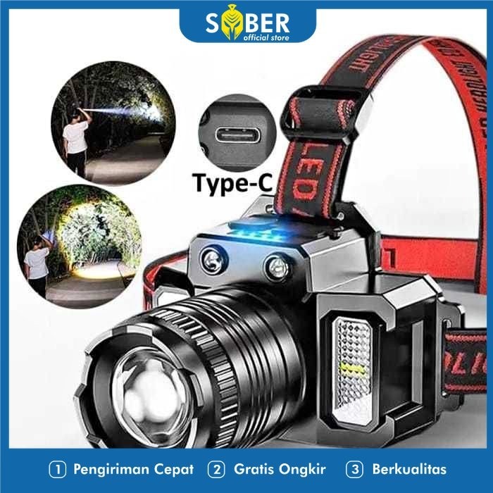 Senter Kepala LED Super Terang Lampu Kepala Untuk Memancing Zoom