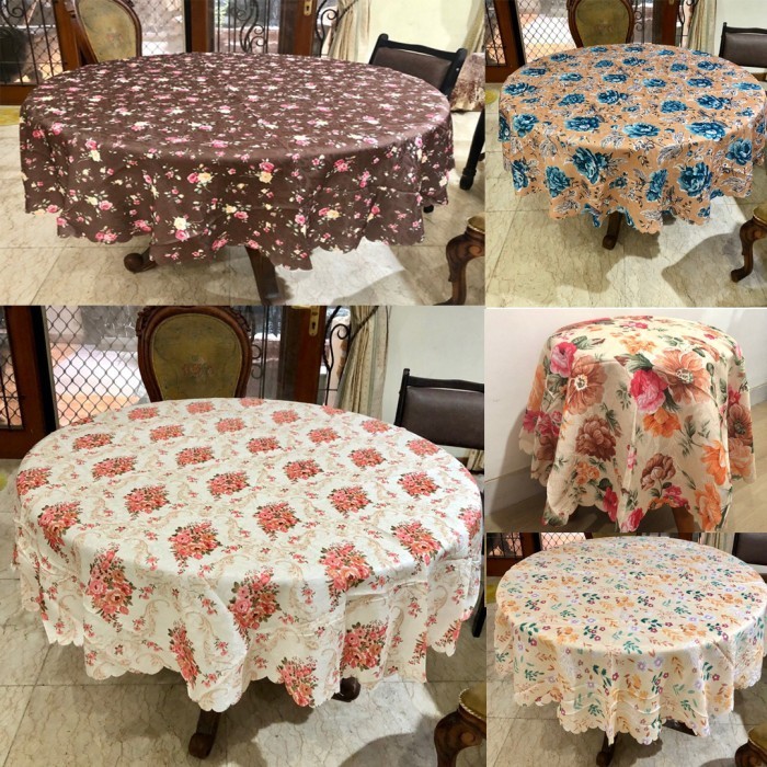 Taplak meja makan bundar shabby chic 180cm
