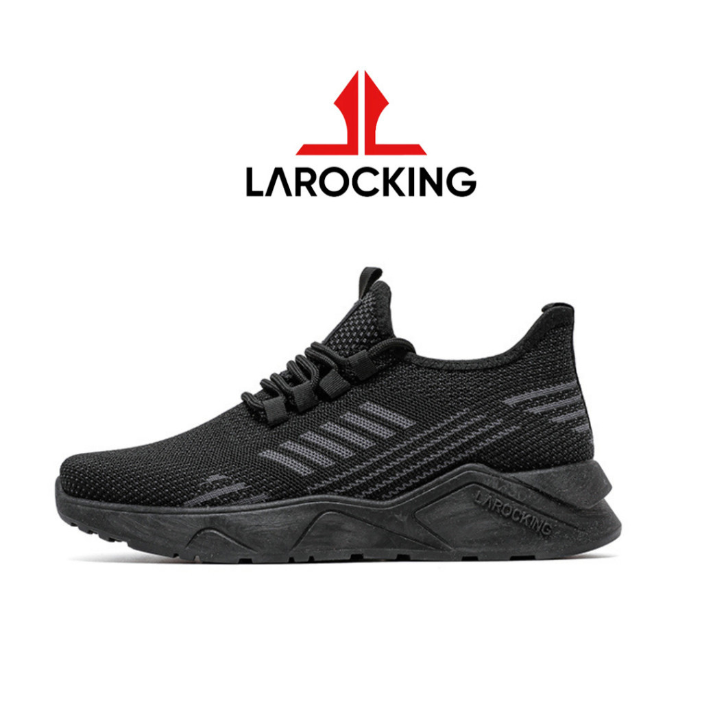 PROMO Larocking - Owen Hitam Polos Abu Muda | Sepatu Sneakers Running Gym Shoes