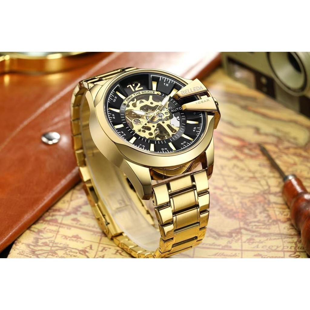 Jam Tangan Pria BELLEDA  9473 Stainless Strap Bergaransi Mesin Otomatis Tahan Air Watches