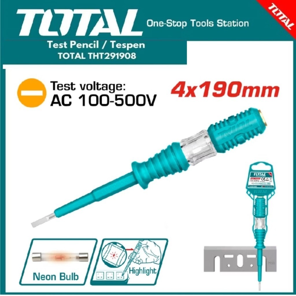 Tespen 19 cm, pensil tes 100-500V, TESPEN PENCIL TEST THT291908 TOTAL TOOLS - TESPENT TOTAL 190 mm