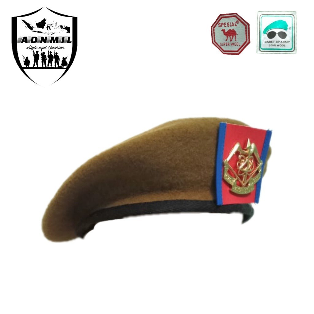 Baret dan Emblem Arhanud Baret Kacamata Camel Merah Baret TNI AD Coklat
