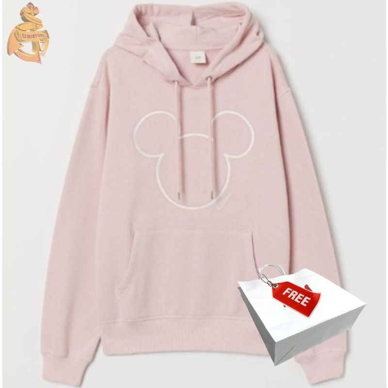 Hnm Hoodie Mickey Mouse Disney Bordir Pink Wanita Cewek Pria Cowok Full Tag Free Paper Bag