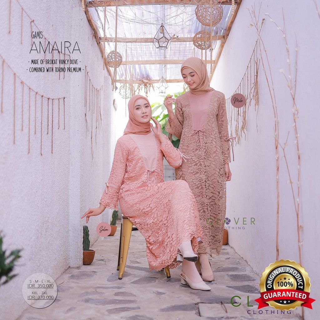 SabilaMall - Gamis Brukat Amaira Dress Muslimah By Clover Clothing