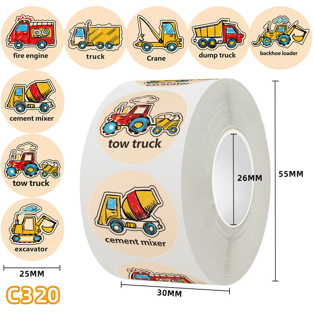 

1ROLL STIKER LABEL BOX HAMPERS BUKU DIARY TUMBLER MOTIF EXCAVATOR KONTRUKSI TRUCK