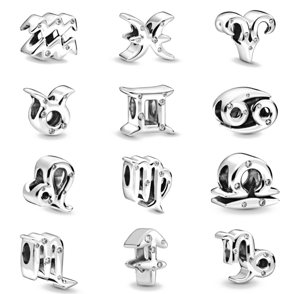 Silver 12 Constellations Scorpius Pisces Fine Beads Fit  Pandora Charms Bracelet Women DIY Jewelry