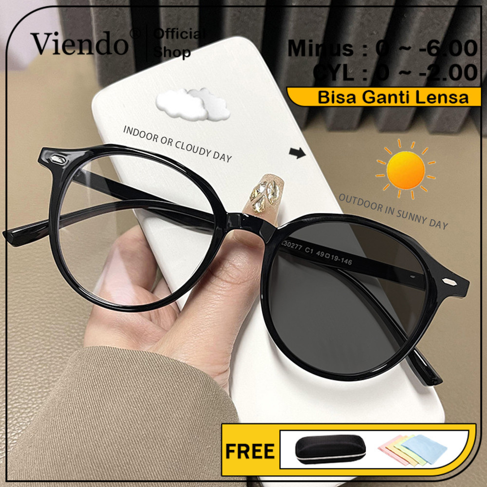 Viendo Kacamata Photocromic Minus Silinder Wanita Pria Bluecromic Anti Blueray Kaca Mata Optik Frame