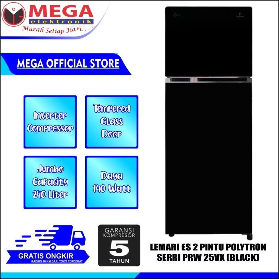 LEMARI ES POLYTRON 2 PINTU PRW-25VX / PRW 25 VX / PRW25VX KULKAS MURAH
