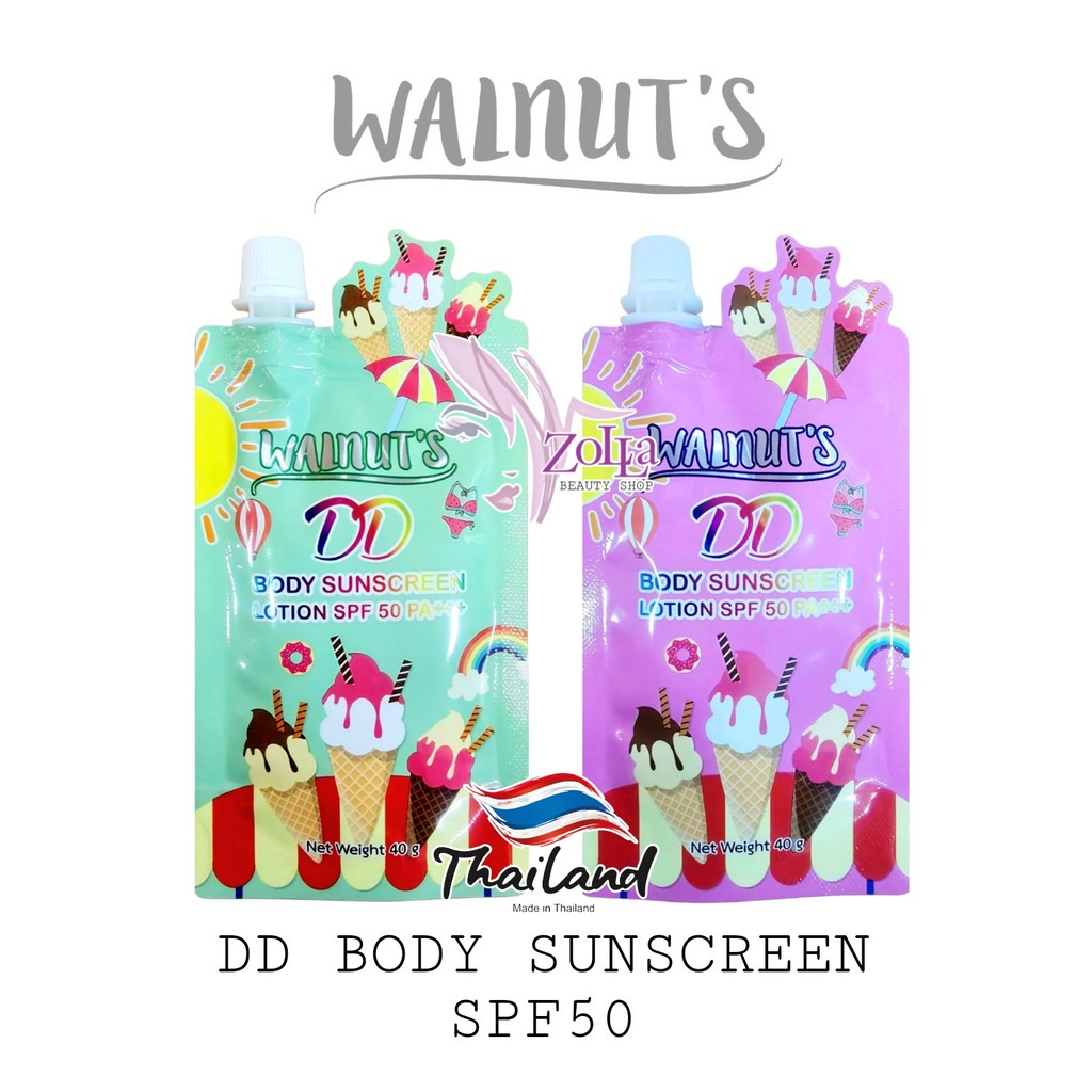 WALNUTS DD BODY SUNSCREEN LOTION SPF50 40g - WALNUT SUN BLOCK WATERPROOF ORIGINAL THAILAND