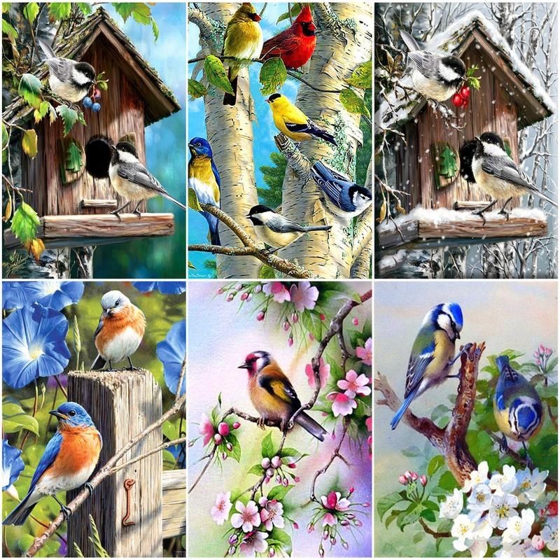 

Paint By Number Branch Bird Drawing On Canvas DIY Pictures By Numbers Landscape Kits HandPainted Painting Art Gift Ho