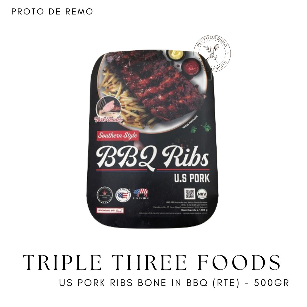 

Triple Three US Pork Ribs Bone In BBQ Southern Style | Daging Iga Babi - 500gr