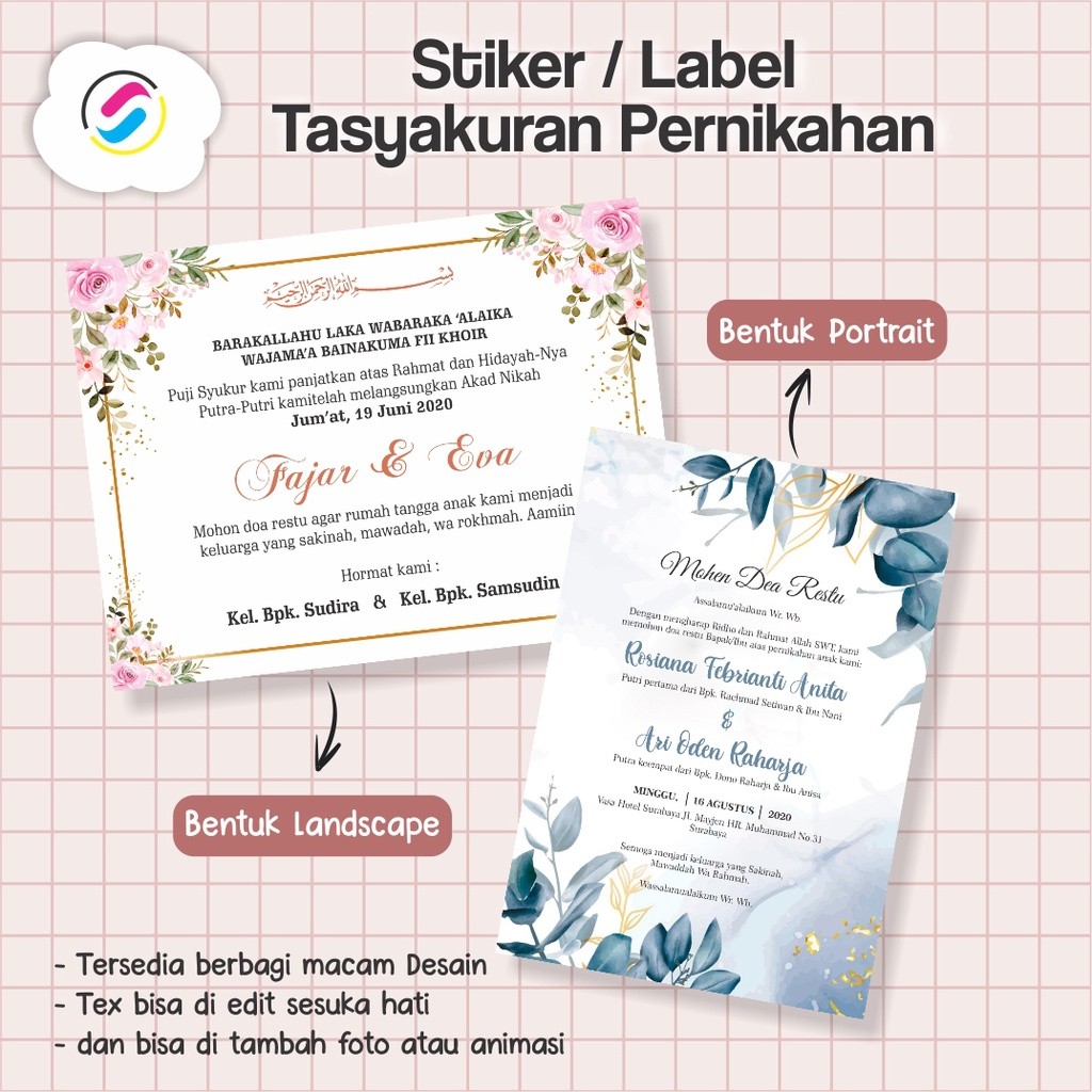 Stiker ucapan syukur / Tasyakuran pernikahan / Mohon doa restu pernikahan, wedding nasi kotak, Undan