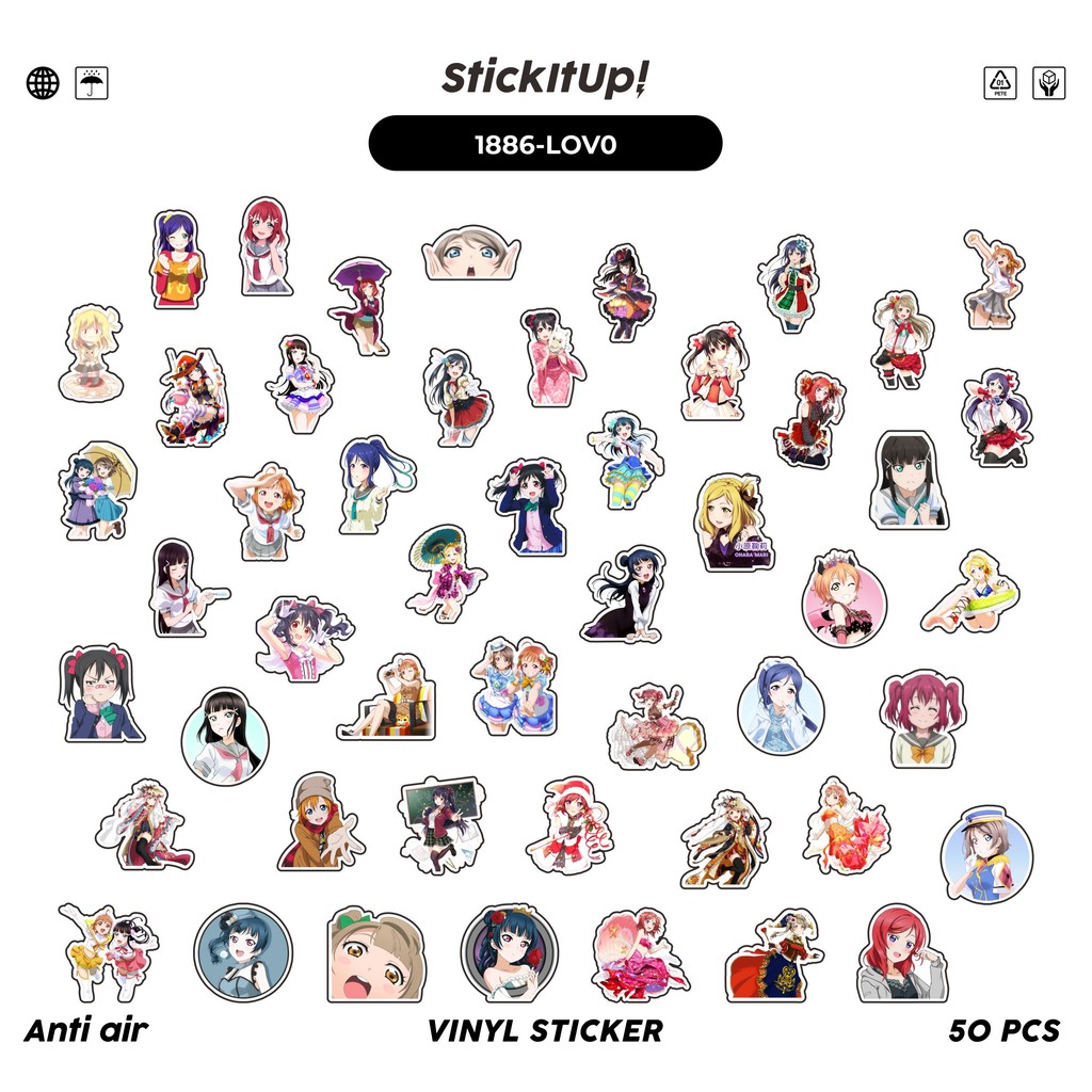 

COD✨ 50 Pcs Stiker Pack L0VE LIVE CHAR MIX 10 Lucu Aesthetic Vynil Waterproof untuk Freebies Sticker Buku Journal Casing HP Laptop