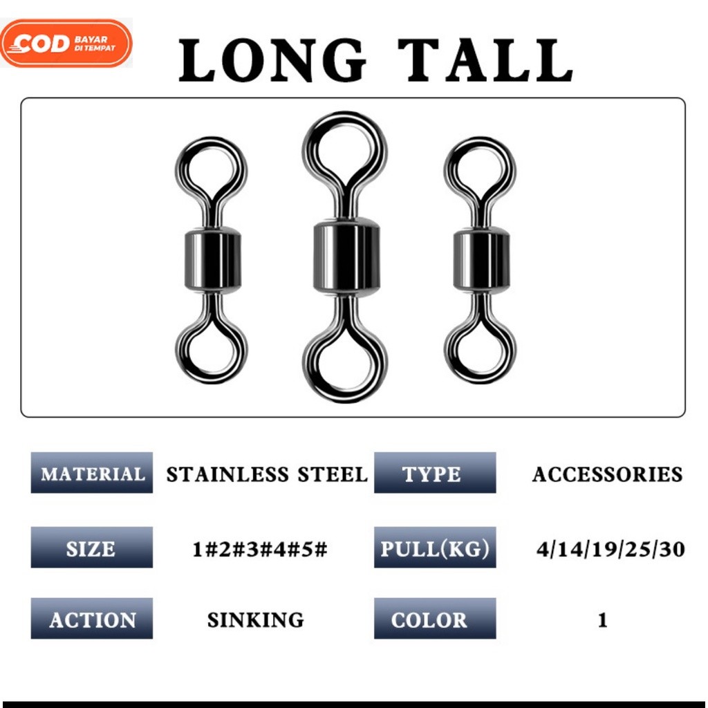 10pcs- 1 bungkus kili pancing bentuk angka 8 bahan stainless steel rolling swivel anti karat #5 #8