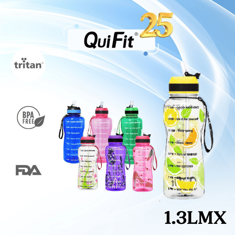 QUIFIT - [1.3LMX] Botol Air Minum Tritan Motivasi 1.3L dengan sedotan BPA Free 100%