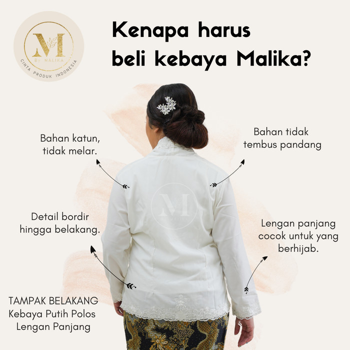 ✨NEW✨ -Baju Kebaya Encim Putih Lengan Panjang- MALIKA Kebaya Ncim Modern - 5L