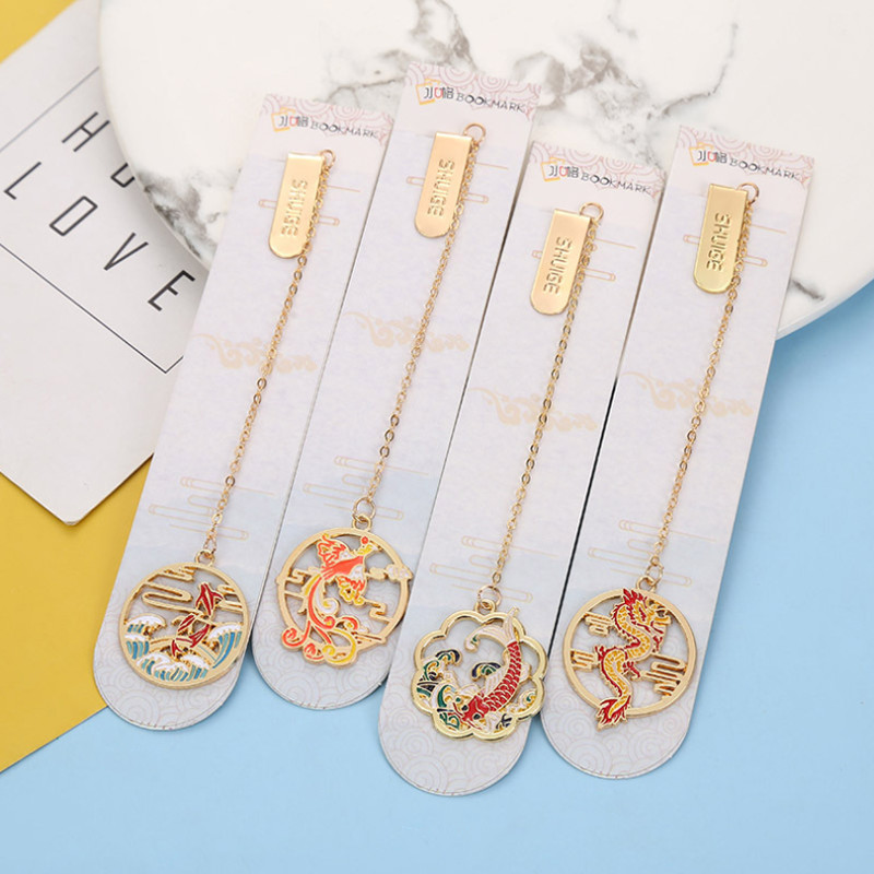 

Cute Dragon Phoenix Carp Bookmark Student Exquisite Study Office Portable Reading Stationery Girl Decorative Book Page Folder