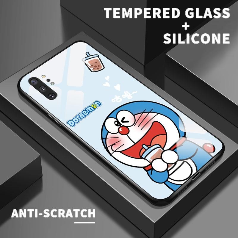 Casing Hp For Samsung Note 10 Plus Note 9 Note 10 4G 5G HD Glass Silikon Back Cute Doraemon Hard Cas