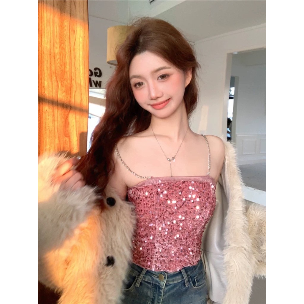 Bluehouse Tanktop Blink Blink Manik Atasan Crop Top Tengtop Tali Rantai