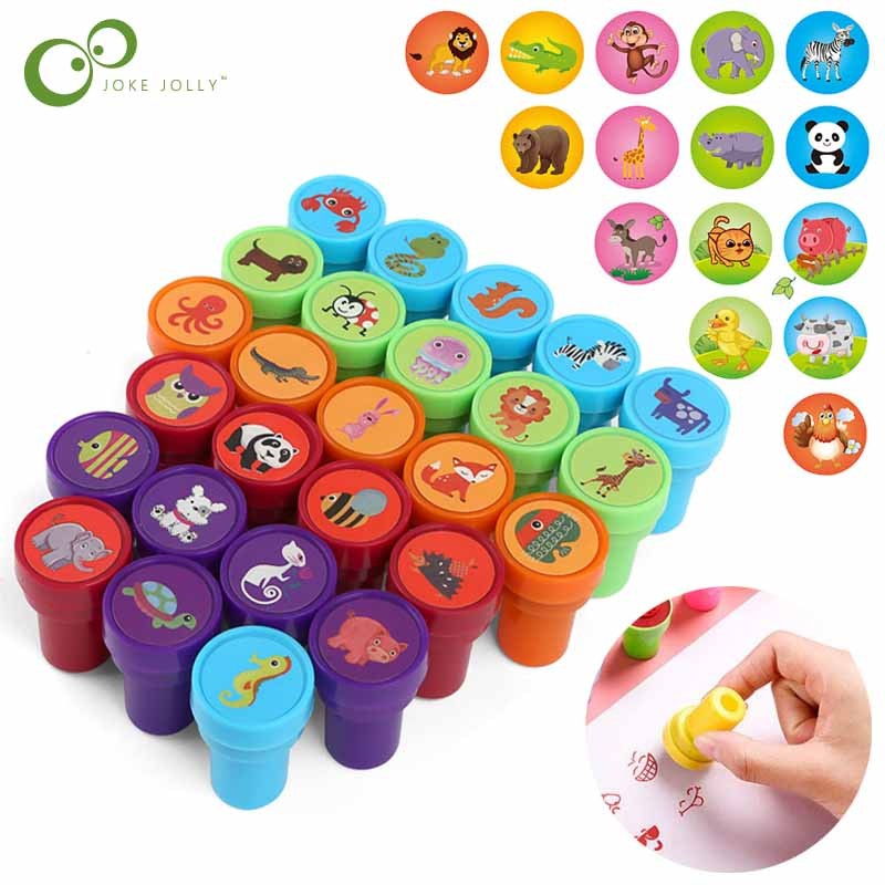 

16pcs/lot Cartoon Rubber Stamps Toy for Kids Kindergarten Cute Animals Reward Stamp Scrapbook Event Commemorative Stamp Gift DDJ