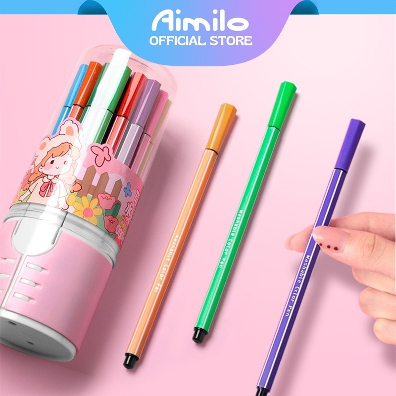 

[READY] Aimilo Spidol Anak 1 Set Pulpen Marker Spidol Warna Warni 12/24/36/48 Warna