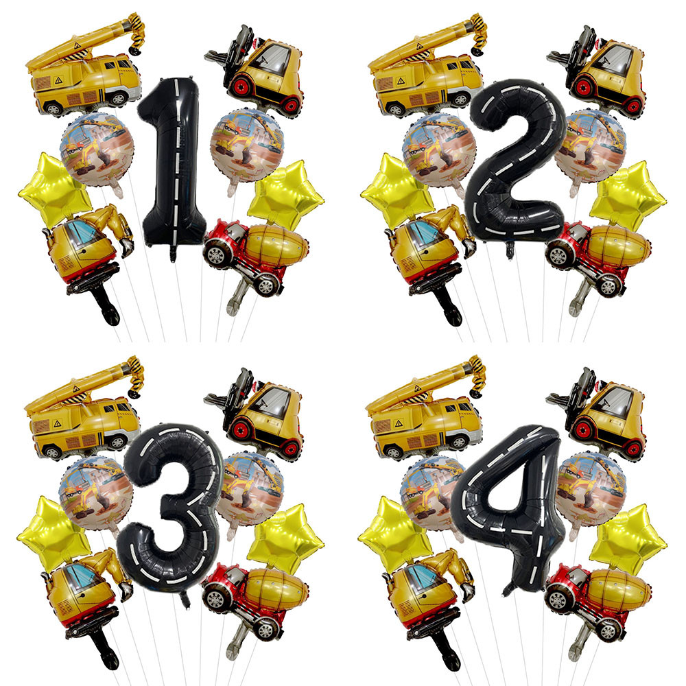 9Pcs Mini Construction Truck Balloons Set Construction Birthday Party Decoration Boys Construction T