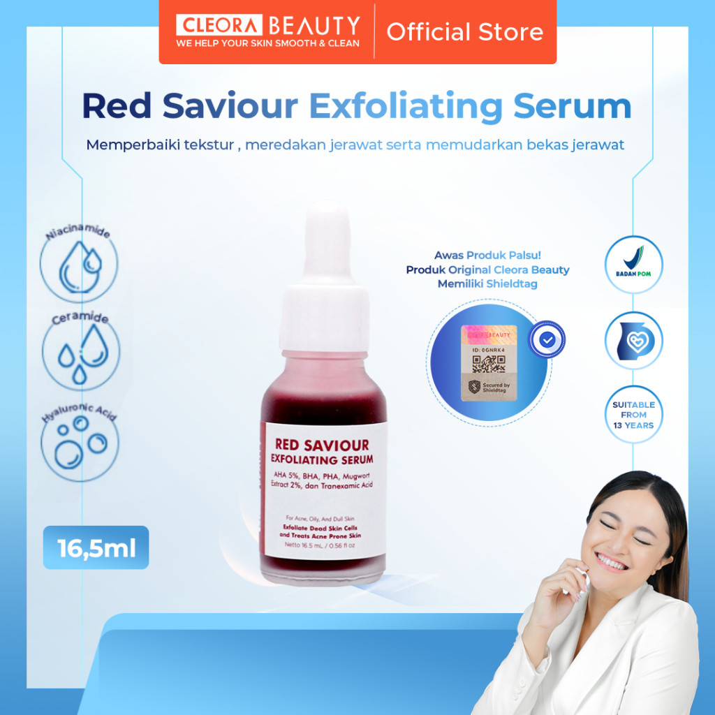 Cleora Beauty Red Saviour Exfoliating Serum - Peeling Scrub Serum Wajah Glowing Serum Eksfoliasi Ser