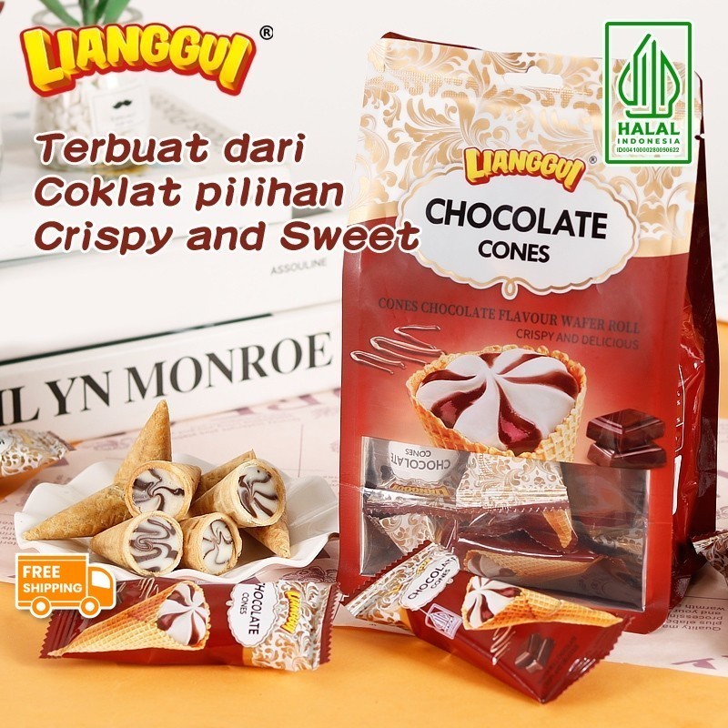 

[Makanan manis halal]Lianggui HALAL Chocolate Cones Vanilla Strawberry Crisp Roll Wafer Ice Cream Flavour Wafer Roll Biskuit Coklat Bentuk Ice Cream Wafer CHOCO COCONUT/ STRAWBERRY/ CHOCO & MILK SWEET Wafer Bulat Salut Chocolate Cones Cones