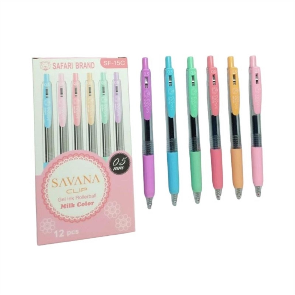 

(SF15/15C - LUSIN) Savana Clip Gel Gell Ink Pen 0.5mm Milky Series Ballpoin Bolpen Pulpen Ballpoint Clip Cetek Click Gel Pen warna Pastel Color Colors 0.5mm tinta hitam