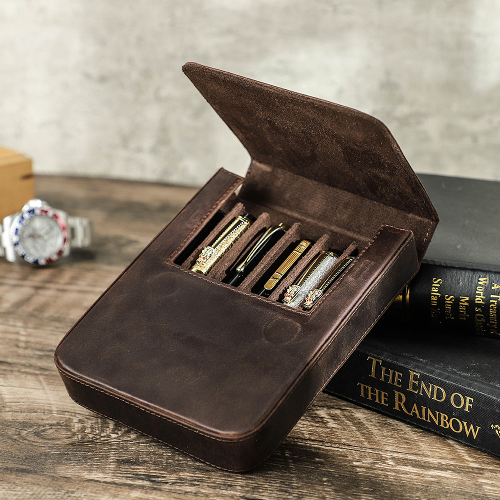 

CONTACT'S FAMILY Handmade Fountain Pen Case Leather For Men Women Holder Pen Pouch Retro Pen Box Organizer Boys Girls School