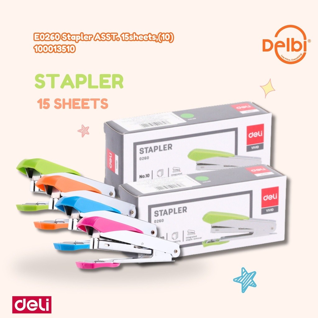 

STAPLER DELI E-0260 (1 PCS) 0260 Stapler ASST. 15sheets,(10
