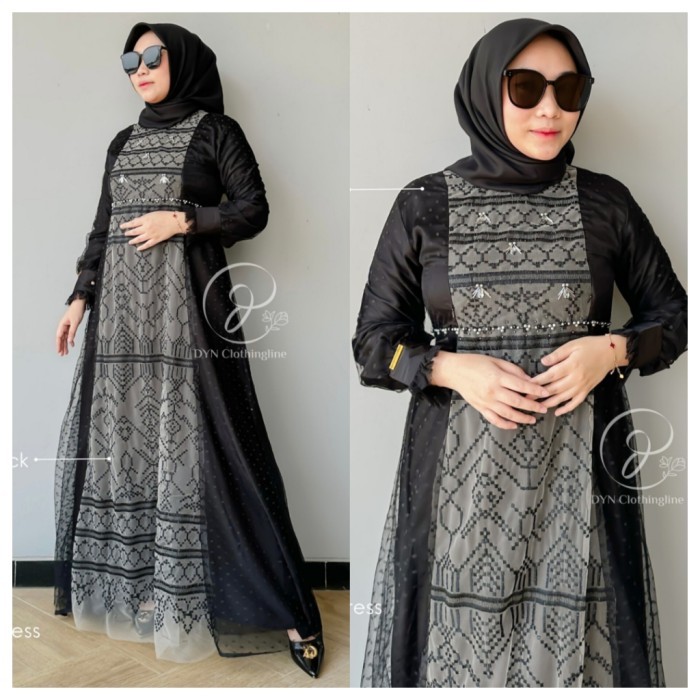 Beria Dress By Dyn Signature Gamis Wanita Baju Kondangan - Black, M