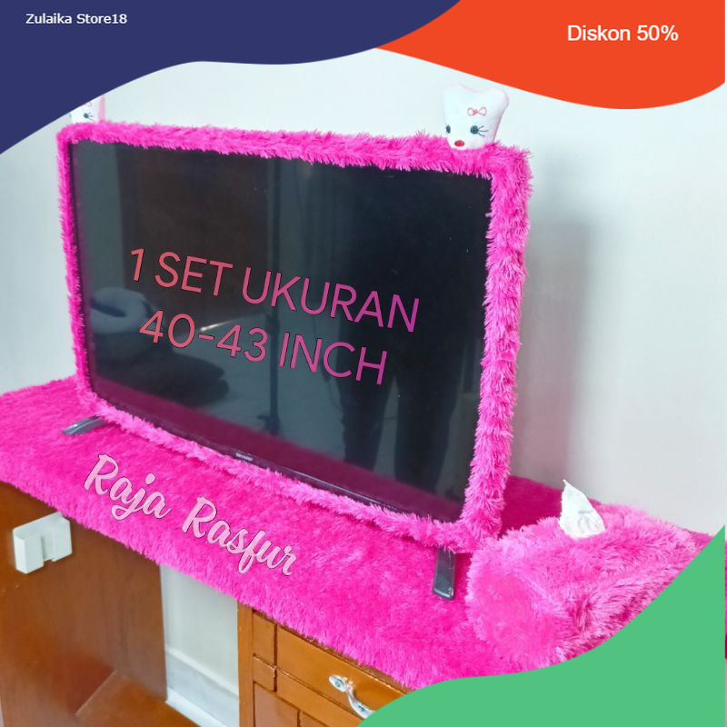 Satu set bando tv led 43 inch karakter + taplak meja ukuran 150x50cm + sarung tisu bulu rasfur