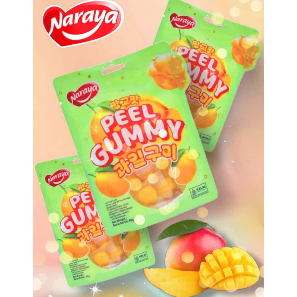 

Naraya Peel Gummy 80g Jelly Fruit Candy Mangga Strawbery Grape Permen Jelly Kupas Rasa Mangga Anggur Stroberi Permen Lunak Jelly