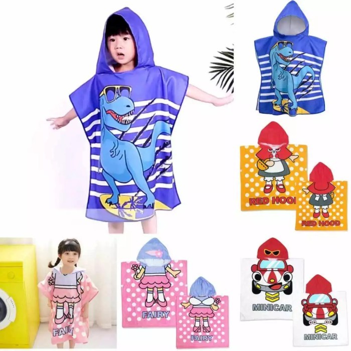 Baju Jubah Handuk Kimono Hoodie Anak Karakter Ponco Poncho Renang Mandi Motif Towel Topi Serap Anak 1 2 3 4 5 6 7 Tahun Pantai Kolam Renang Kids Beach Towel Air Bath Towel Dress Bathrobe Wearable Cloth